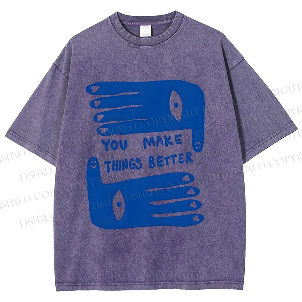 Unisex Artistic Palm Eyes Printed Washed Tee