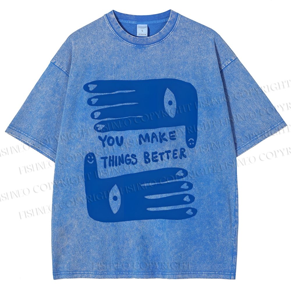 Unisex Artistic Palm Eyes Printed Washed Tee
