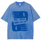 Unisex Artistic Palm Eyes Printed Washed Tee