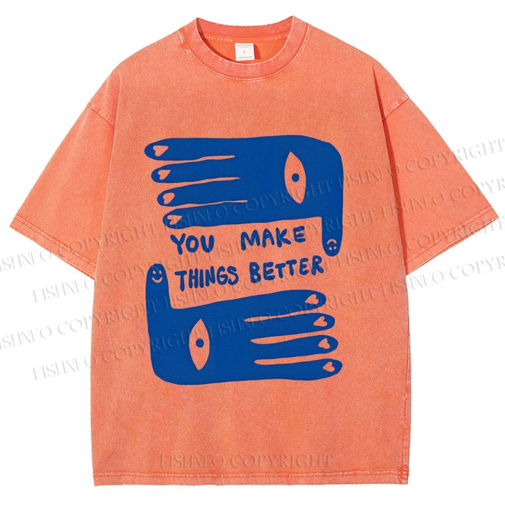 Unisex Artistic Palm Eyes Printed Washed Tee