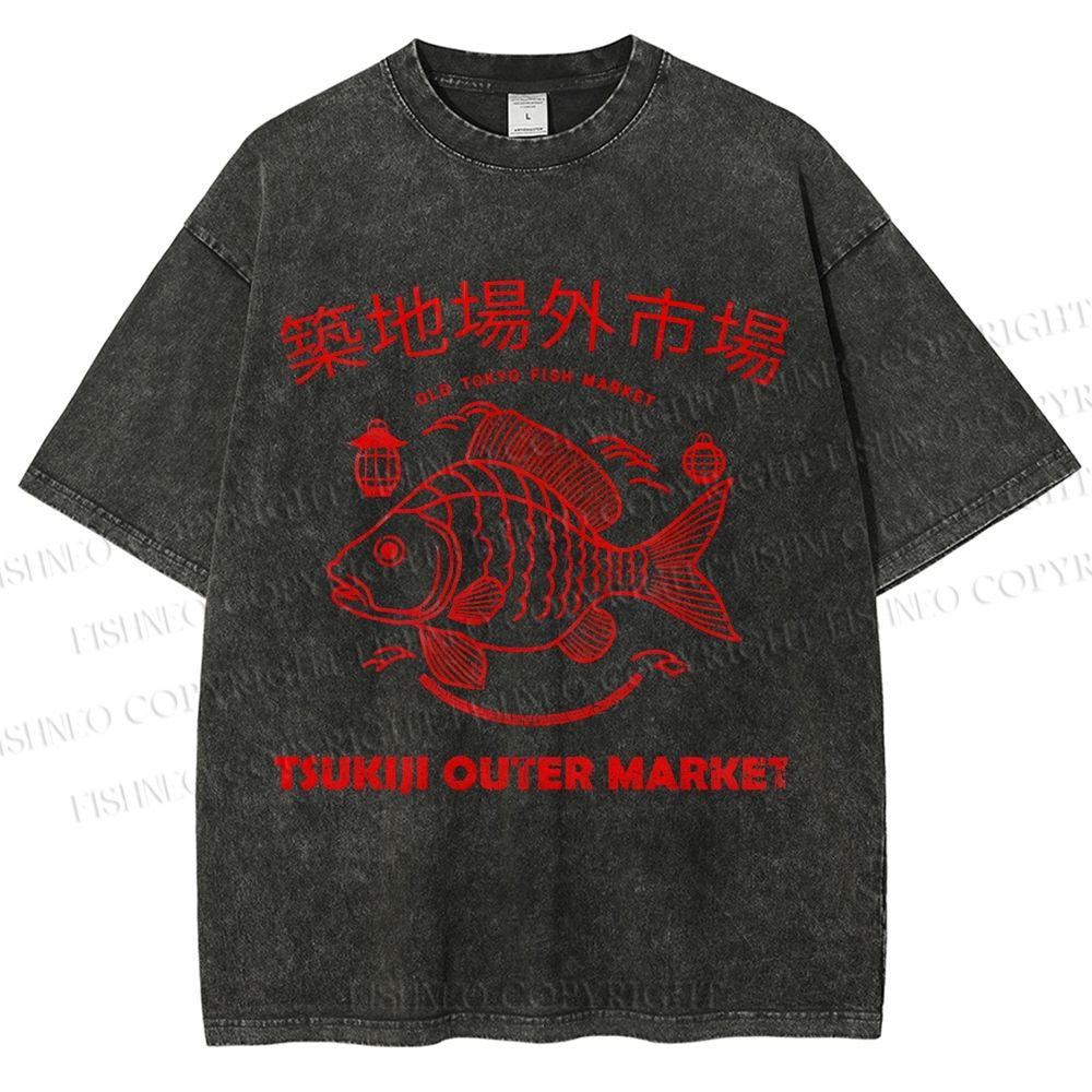 Unisex Tsukiji Fish Market Printed Washed Tee