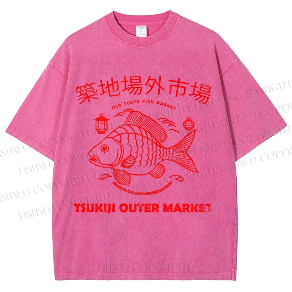 Unisex Tsukiji Fish Market Printed Washed Tee