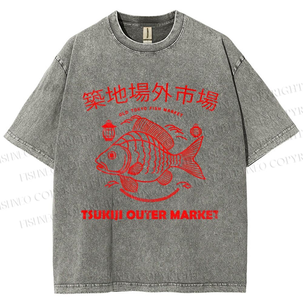 Unisex Tsukiji Fish Market Printed Washed Tee
