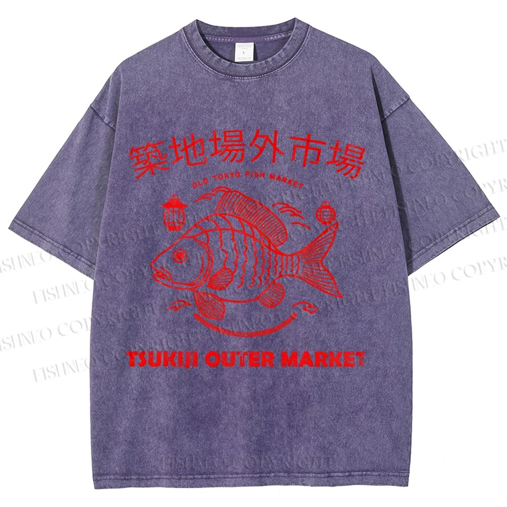 Unisex Tsukiji Fish Market Printed Washed Tee