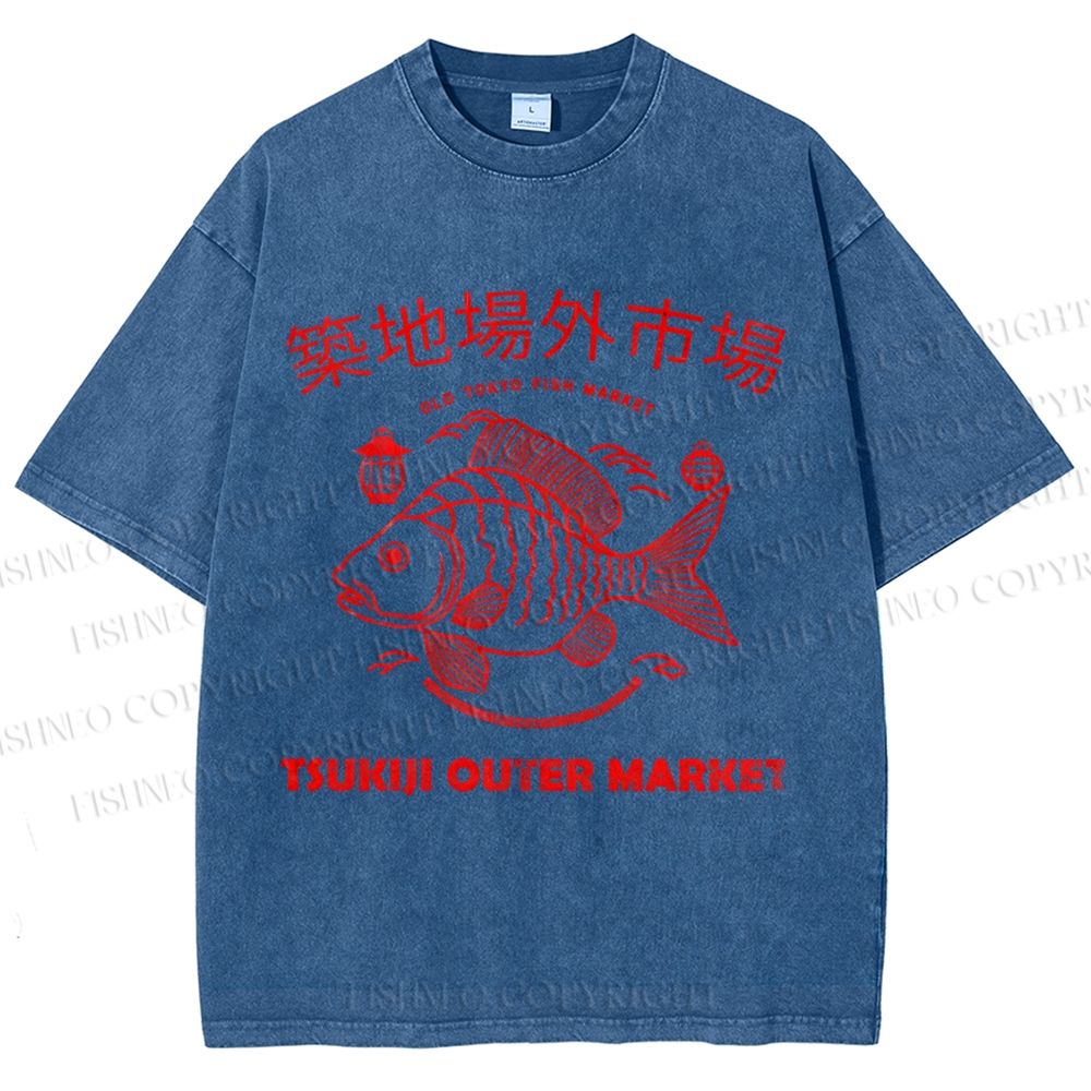 Unisex Tsukiji Fish Market Printed Washed Tee