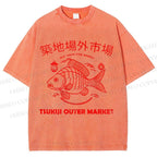 Unisex Tsukiji Fish Market Printed Washed Tee