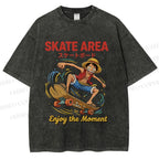 Unisex Luffy Enjoy Your Moment Printed Washed Tee