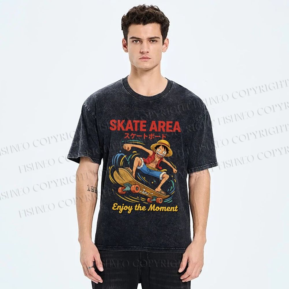 Unisex Luffy Enjoy Your Moment Printed Washed Tee