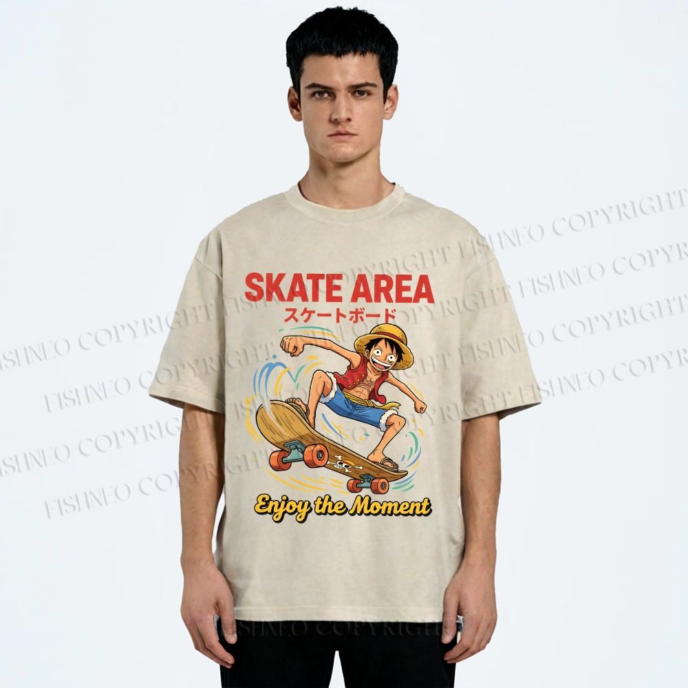 Unisex Luffy Enjoy Your Moment Printed Washed Tee