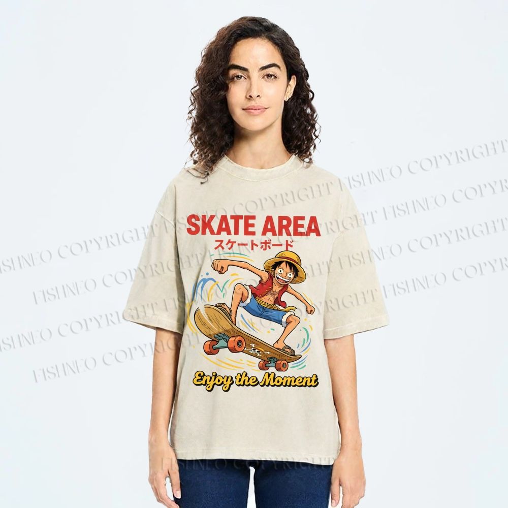 Unisex Luffy Enjoy Your Moment Printed Washed Tee