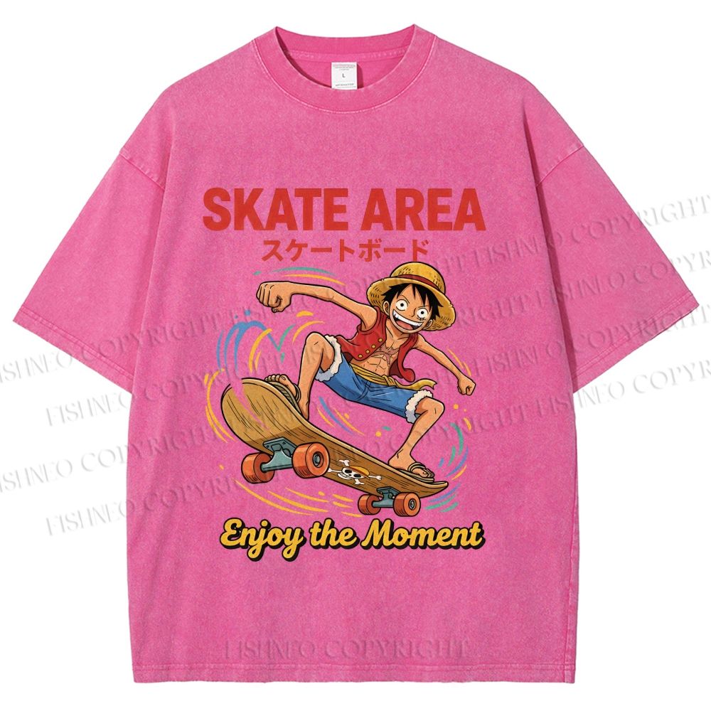 Unisex Luffy Enjoy Your Moment Printed Washed Tee