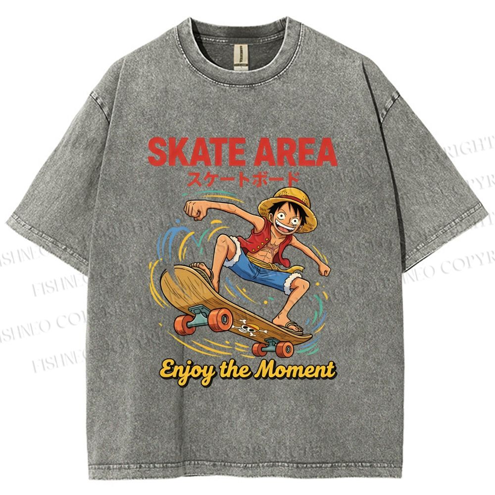 Unisex Luffy Enjoy Your Moment Printed Washed Tee