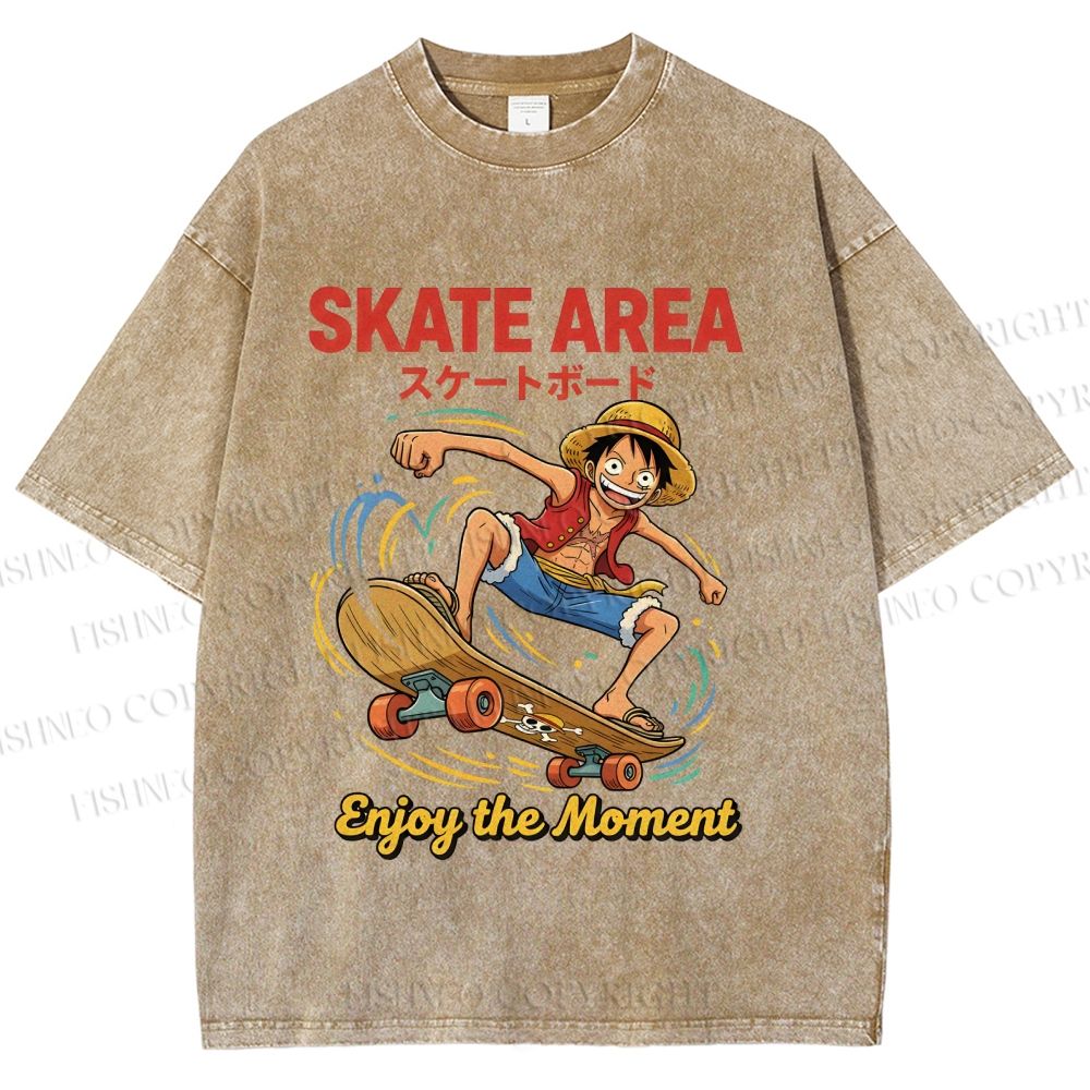 Unisex Luffy Enjoy Your Moment Printed Washed Tee