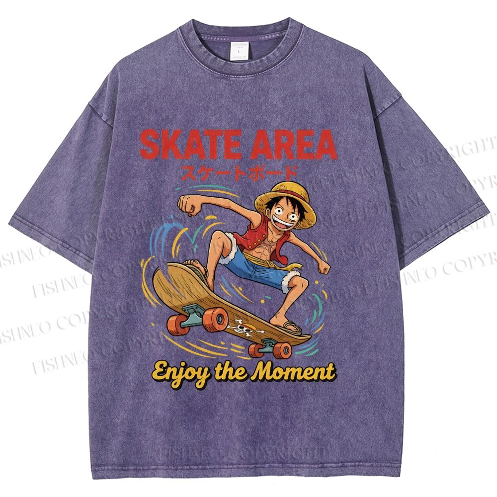 Unisex Luffy Enjoy Your Moment Printed Washed Tee