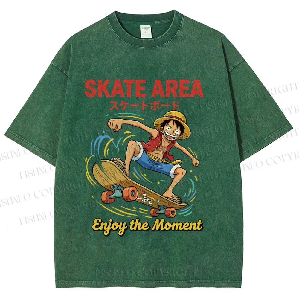 Unisex Luffy Enjoy Your Moment Printed Washed Tee
