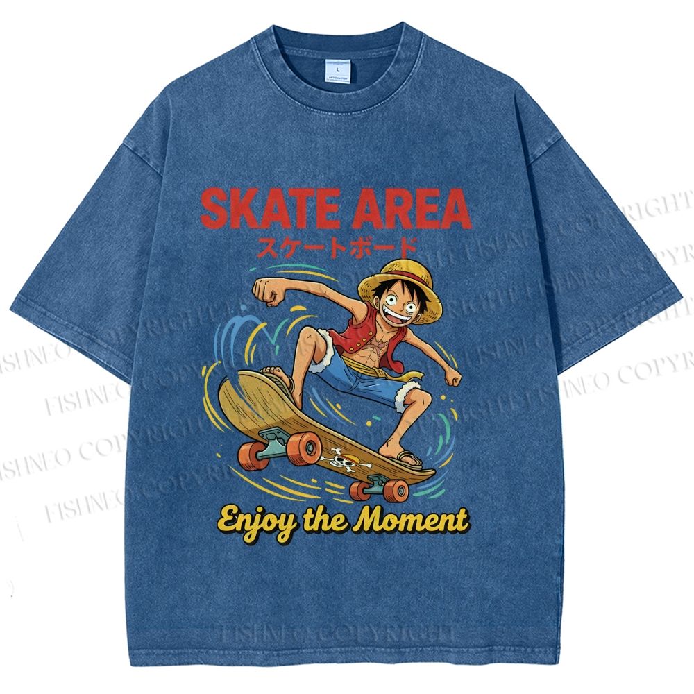 Unisex Luffy Enjoy Your Moment Printed Washed Tee
