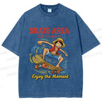 Unisex Luffy Enjoy Your Moment Printed Washed Tee