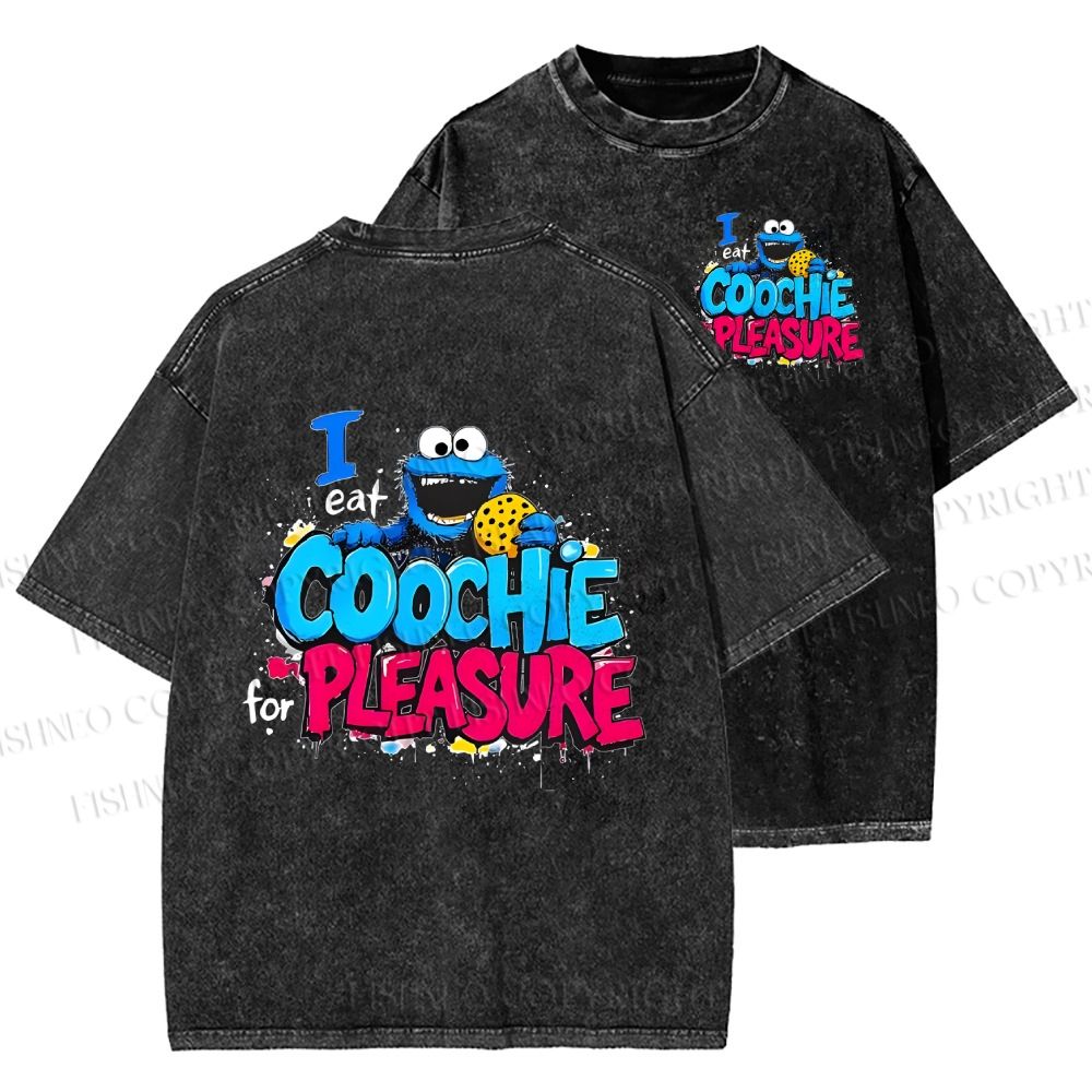 Unisex Double-sided I Eat Cookies For Pleasure Cookie Monster Printed Washed Tee