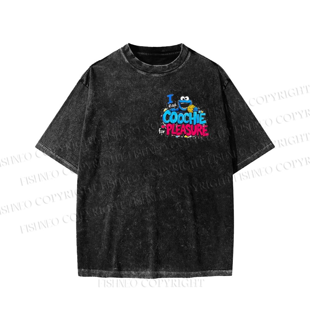 Unisex Double-sided I Eat Cookies For Pleasure Cookie Monster Printed Washed Tee