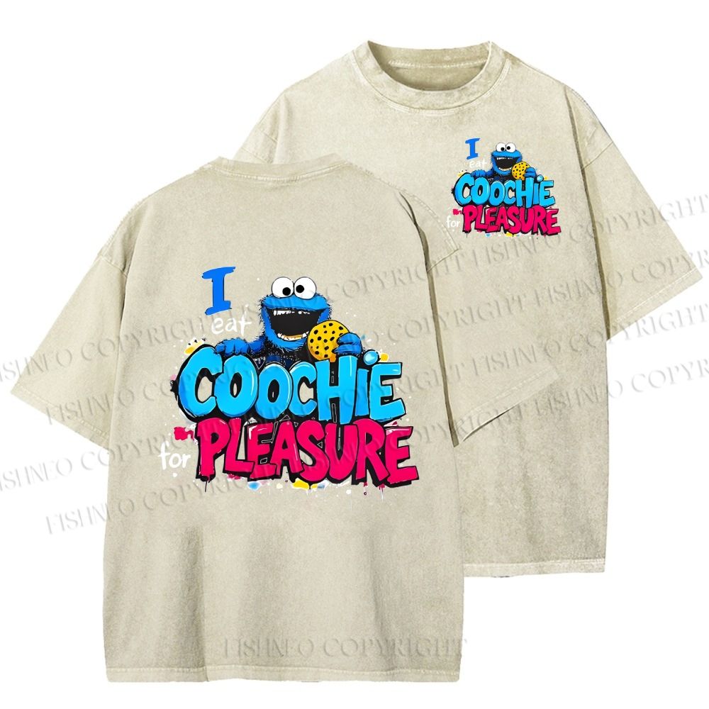 Unisex Double-sided I Eat Cookies For Pleasure Cookie Monster Printed Washed Tee
