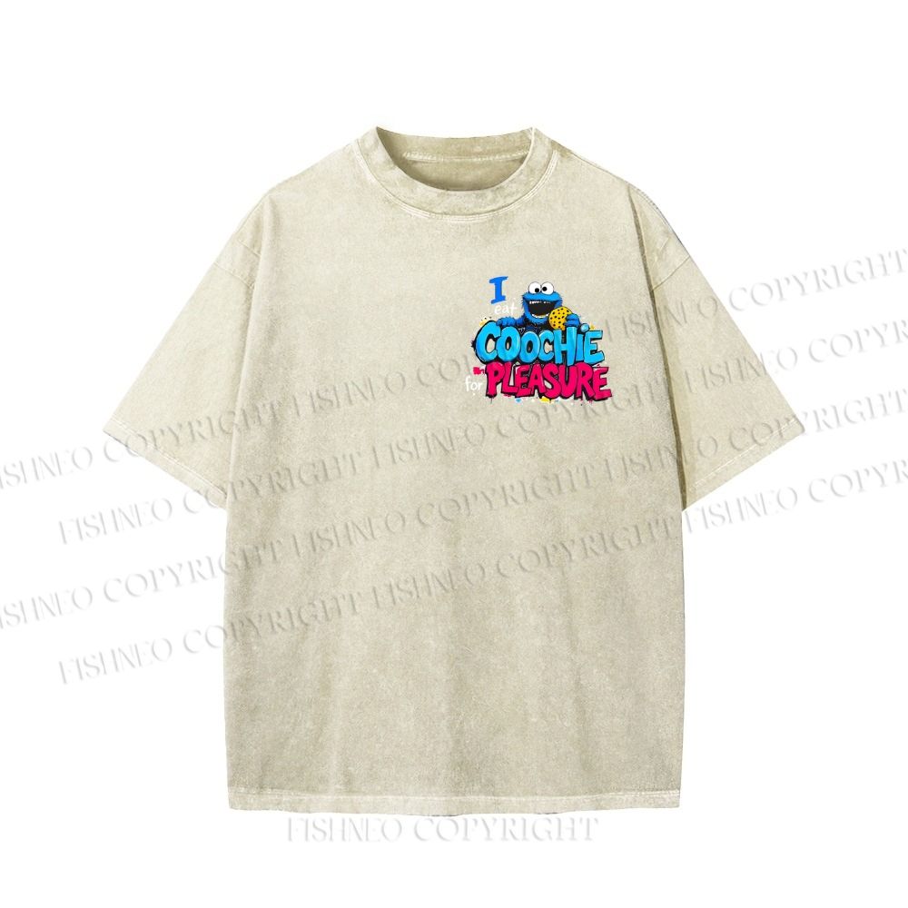 Unisex Double-sided I Eat Cookies For Pleasure Cookie Monster Printed Washed Tee