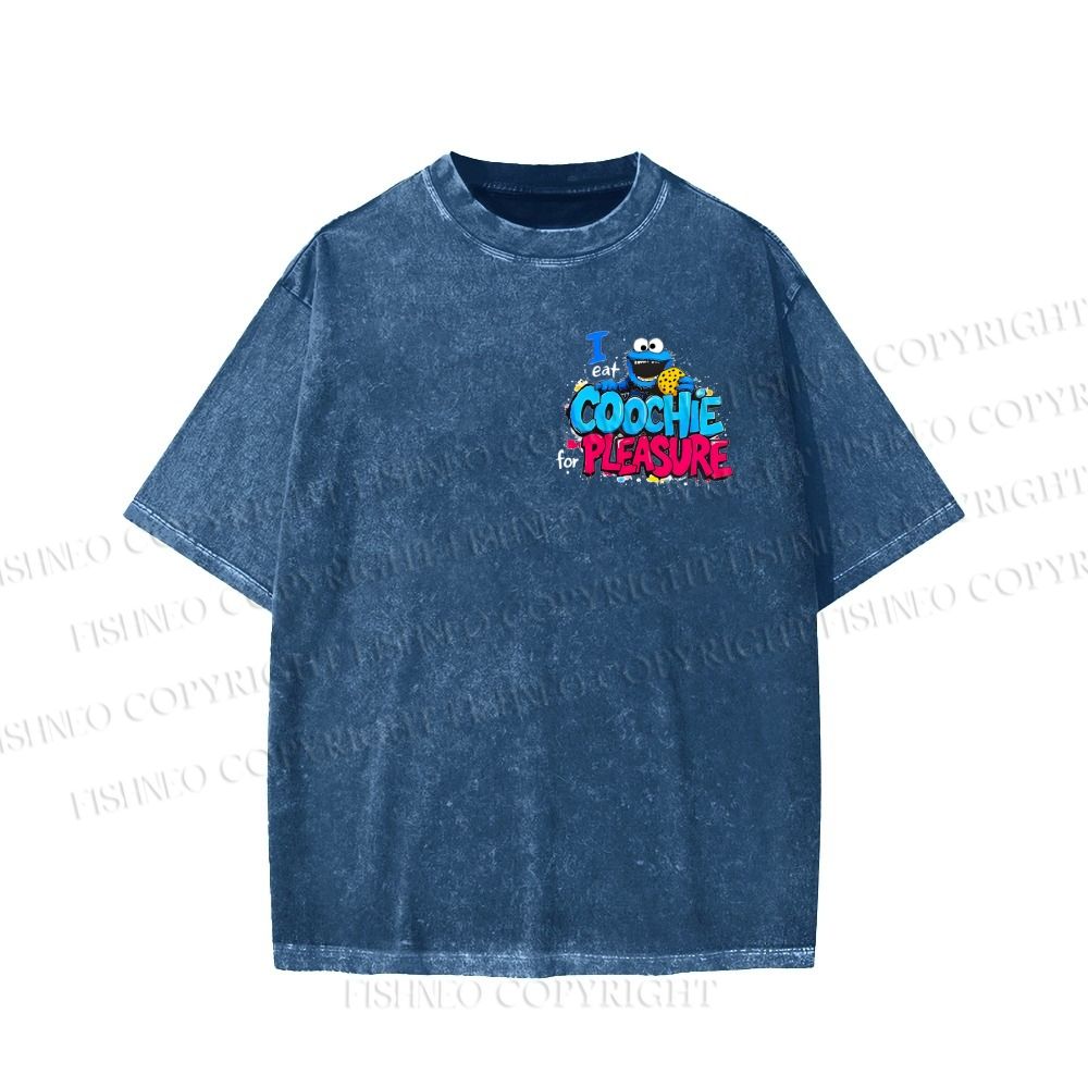Unisex Double-sided I Eat Cookies For Pleasure Cookie Monster Printed Washed Tee