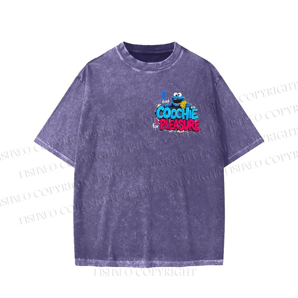 Unisex Double-sided I Eat Cookies For Pleasure Cookie Monster Printed Washed Tee