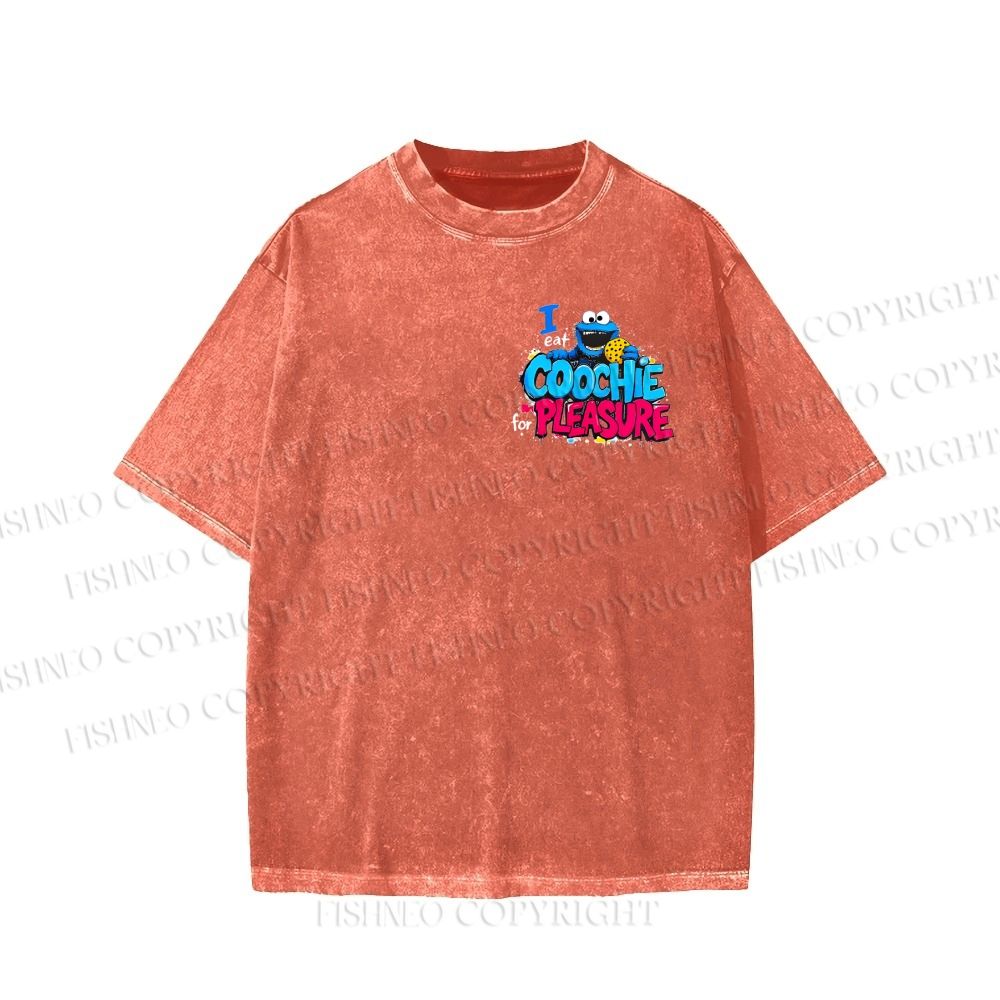 Unisex Double-sided I Eat Cookies For Pleasure Cookie Monster Printed Washed Tee