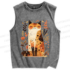 Unisex Cat In Autumn Printed Washed Tank Top