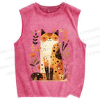 Unisex Cat In Autumn Printed Washed Tank Top