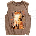 Unisex Cat In Autumn Printed Washed Tank Top