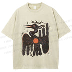 Unisex Bird Graffiti Printed Washed Tee