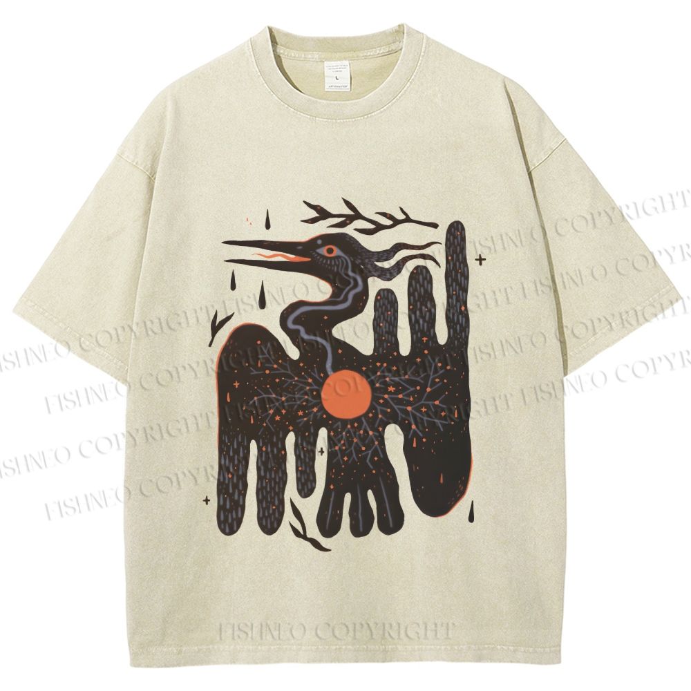 Unisex Bird Graffiti Printed Washed Tee