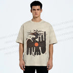 Unisex Bird Graffiti Printed Washed Tee