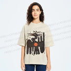 Unisex Bird Graffiti Printed Washed Tee