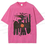 Unisex Bird Graffiti Printed Washed Tee
