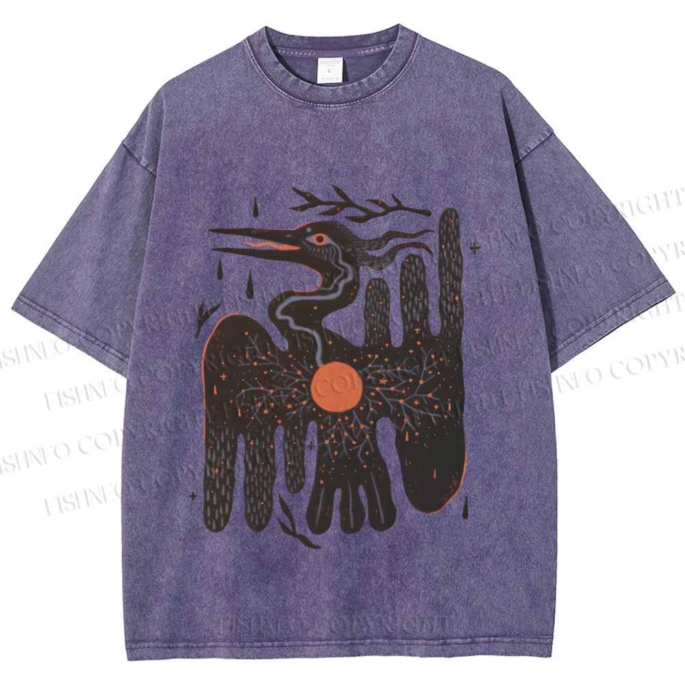Unisex Bird Graffiti Printed Washed Tee
