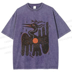 Unisex Bird Graffiti Printed Washed Tee