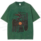 Unisex Bird Graffiti Printed Washed Tee