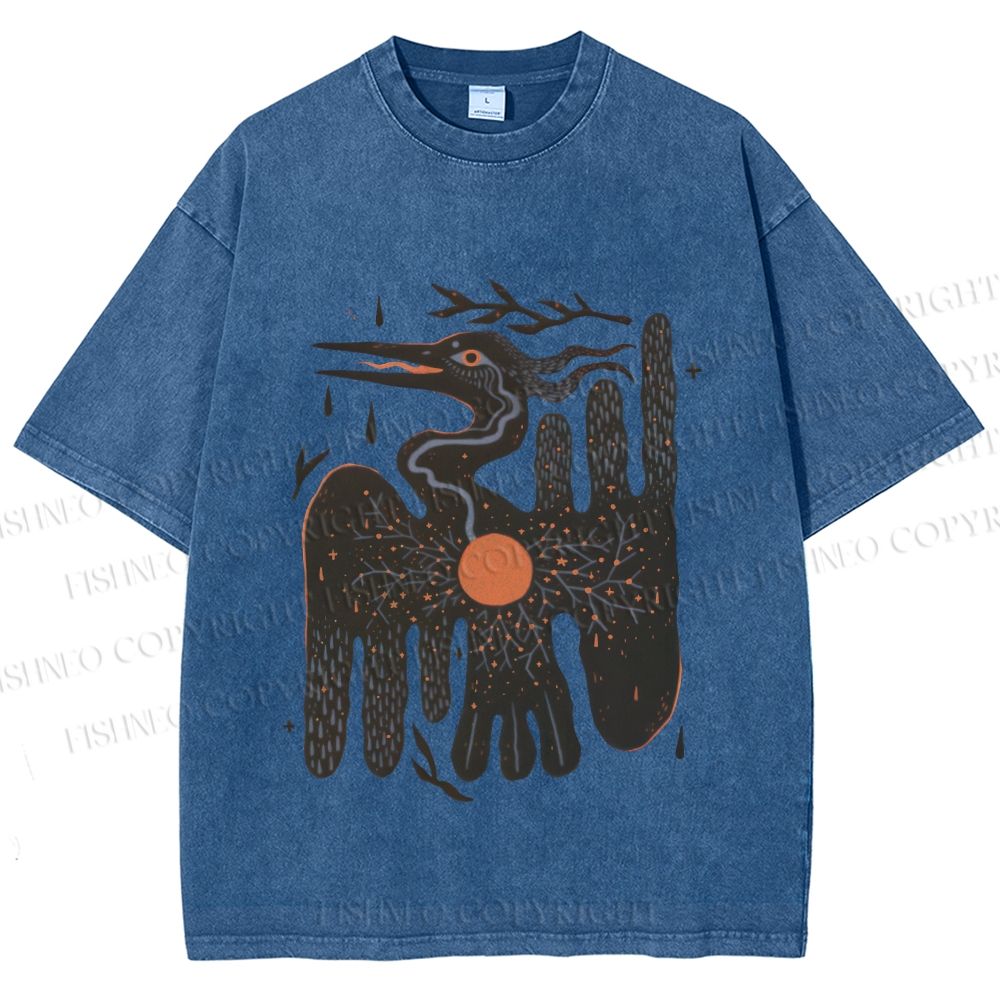 Unisex Bird Graffiti Printed Washed Tee