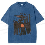Unisex Bird Graffiti Printed Washed Tee