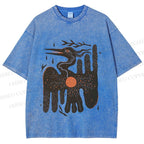 Unisex Bird Graffiti Printed Washed Tee