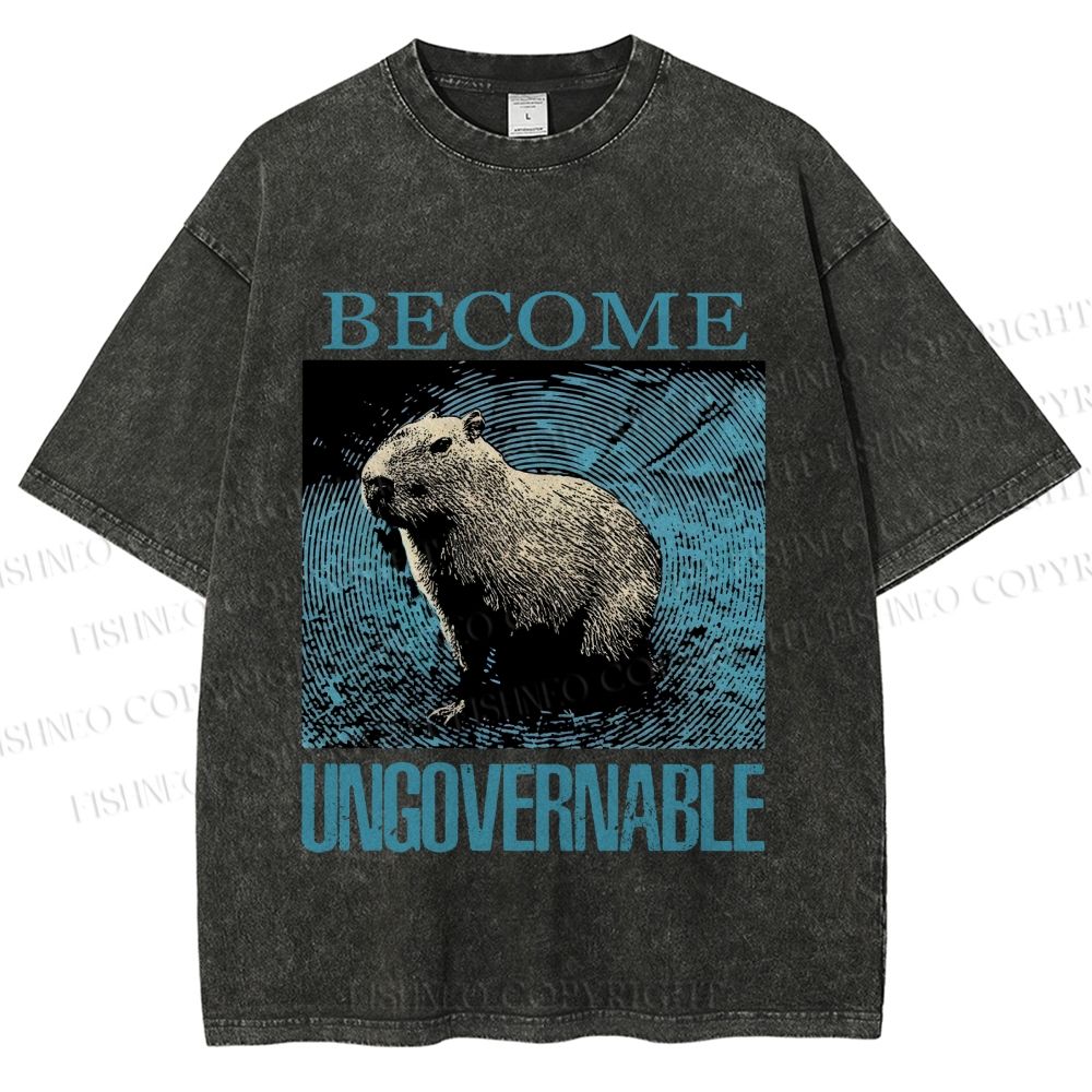 Unisex Capybara Become ungovernable Vintage Printed Washed Tee