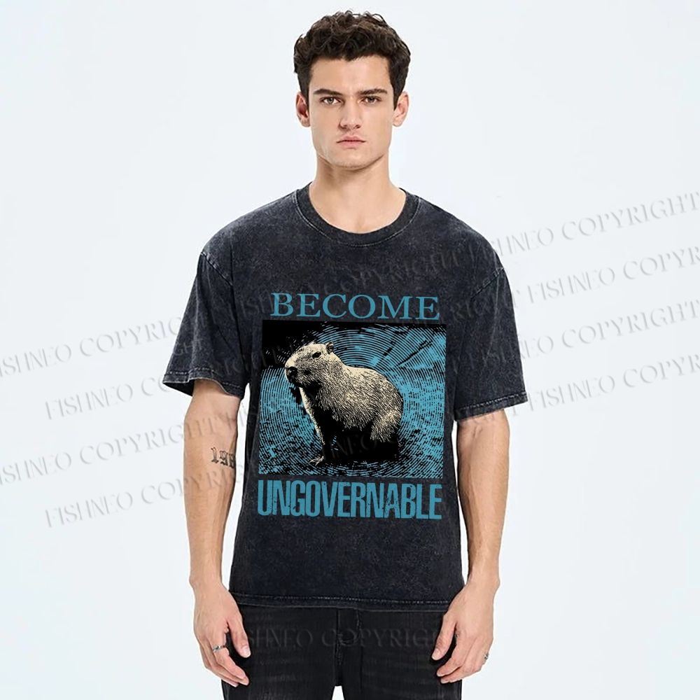 Unisex Capybara Become ungovernable Vintage Printed Washed Tee