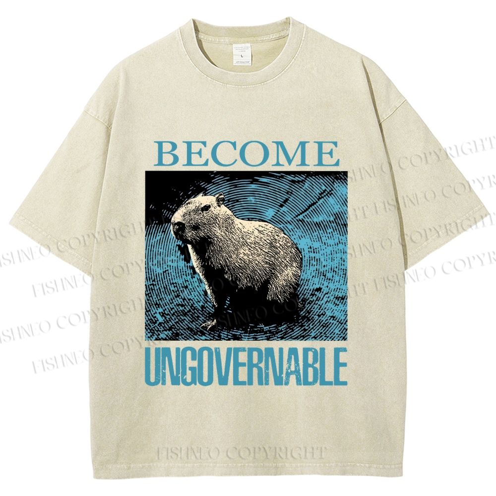 Unisex Capybara Become ungovernable Vintage Printed Washed Tee