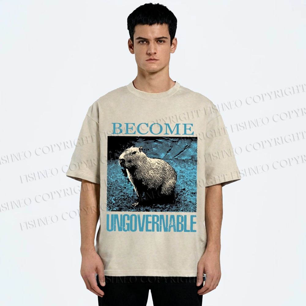 Unisex Capybara Become ungovernable Vintage Printed Washed Tee