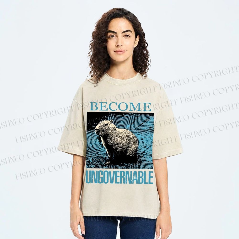 Unisex Capybara Become ungovernable Vintage Printed Washed Tee