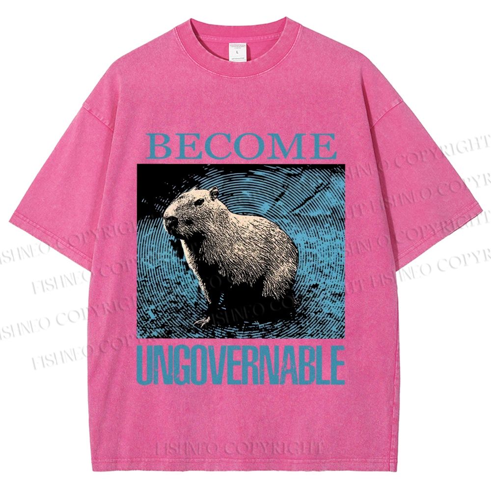 Unisex Capybara Become ungovernable Vintage Printed Washed Tee