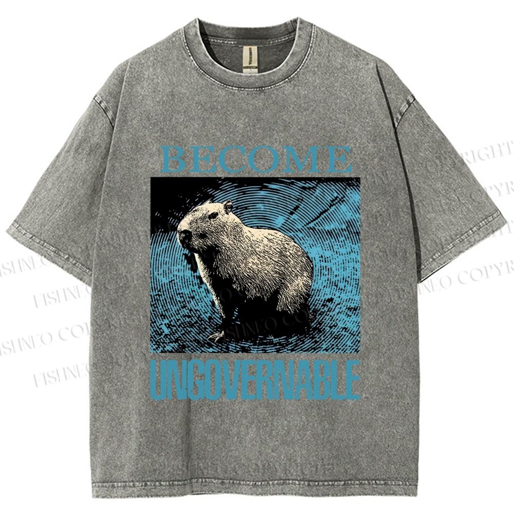 Unisex Capybara Become ungovernable Vintage Printed Washed Tee