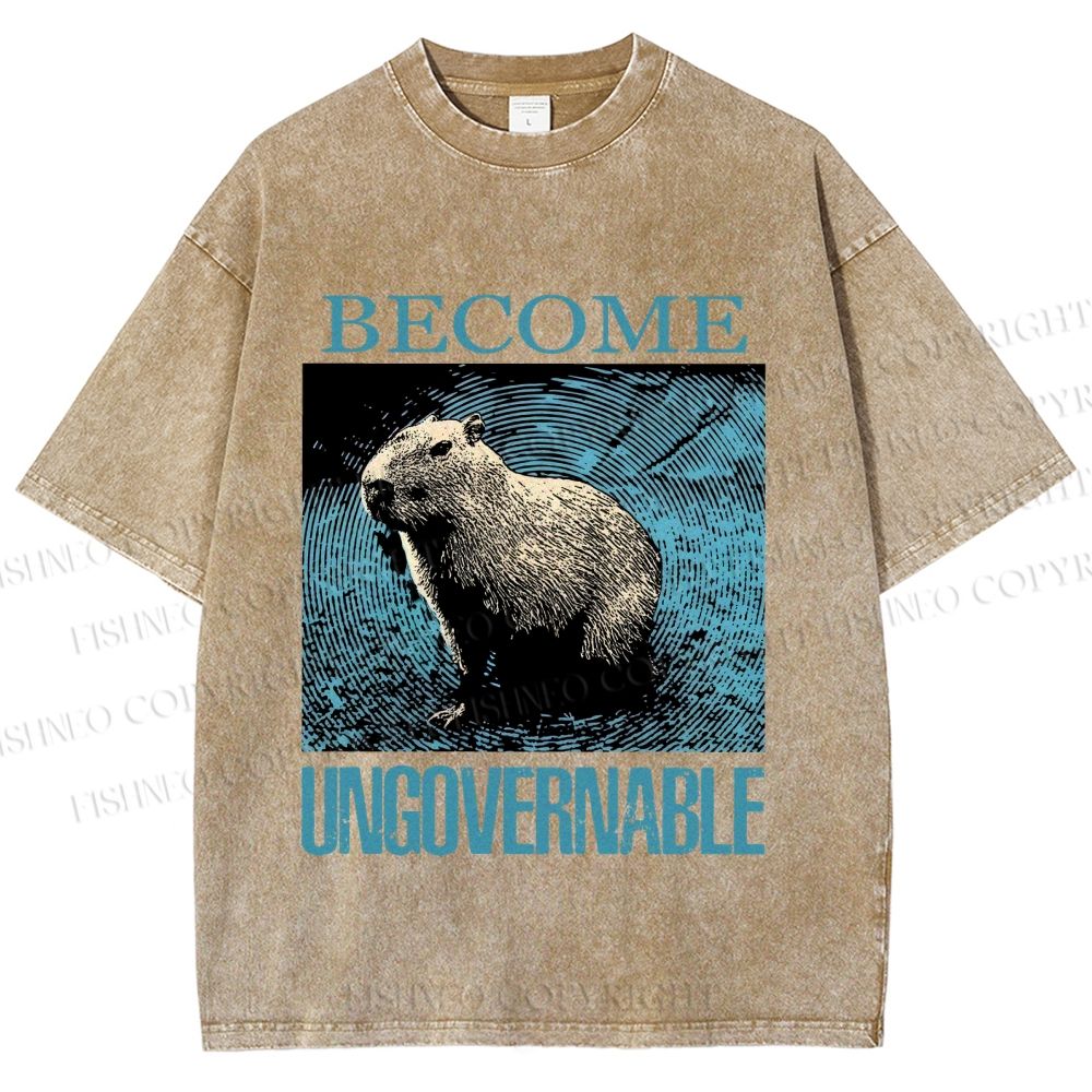 Unisex Capybara Become ungovernable Vintage Printed Washed Tee